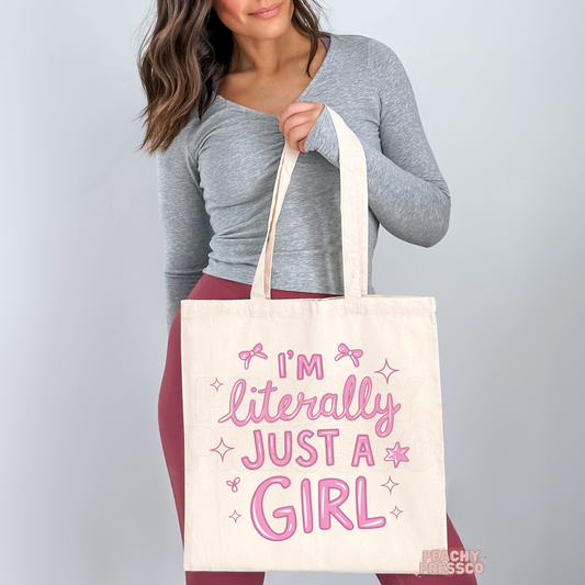 Just a Girl Tote Bag – Cute Aesthetic Pink Canvas Bag