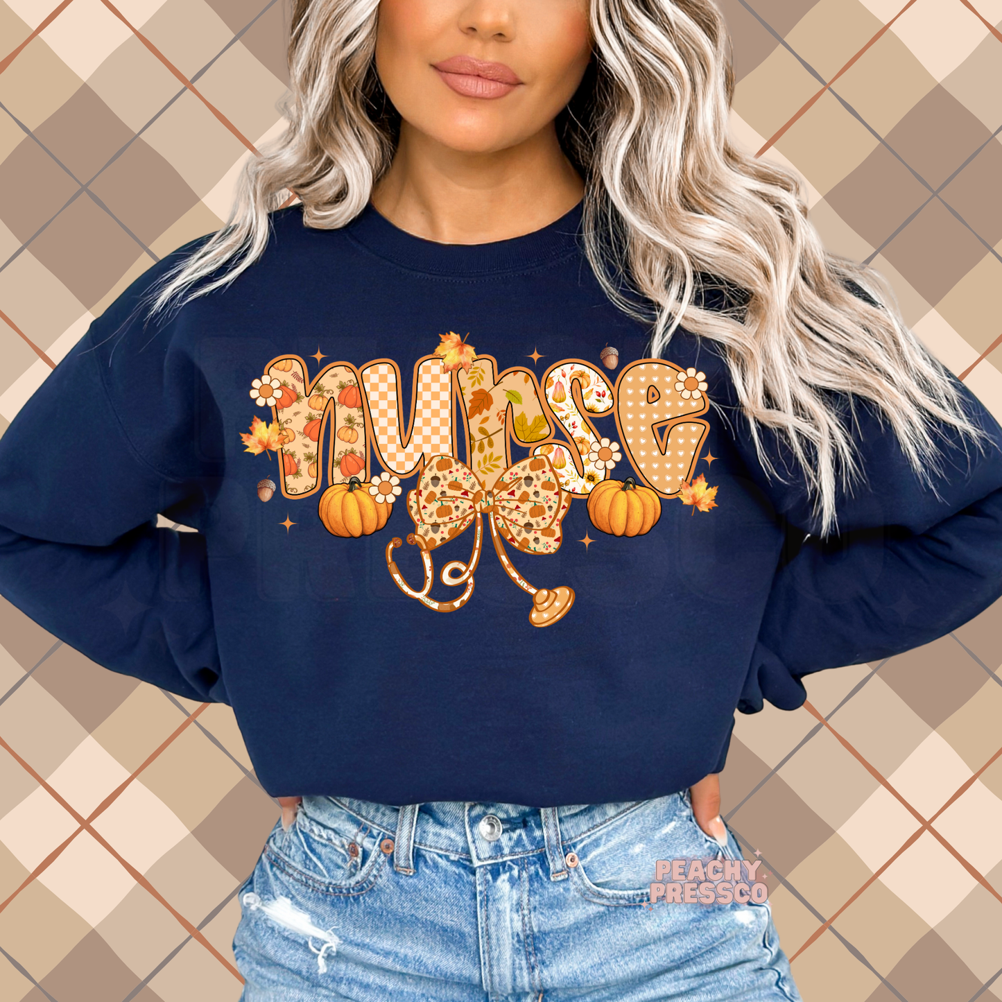 Autumn Nurse Sweatshirt – Cute Fall Pumpkin & Stethoscope Graphic Pullover, Fall Apparel