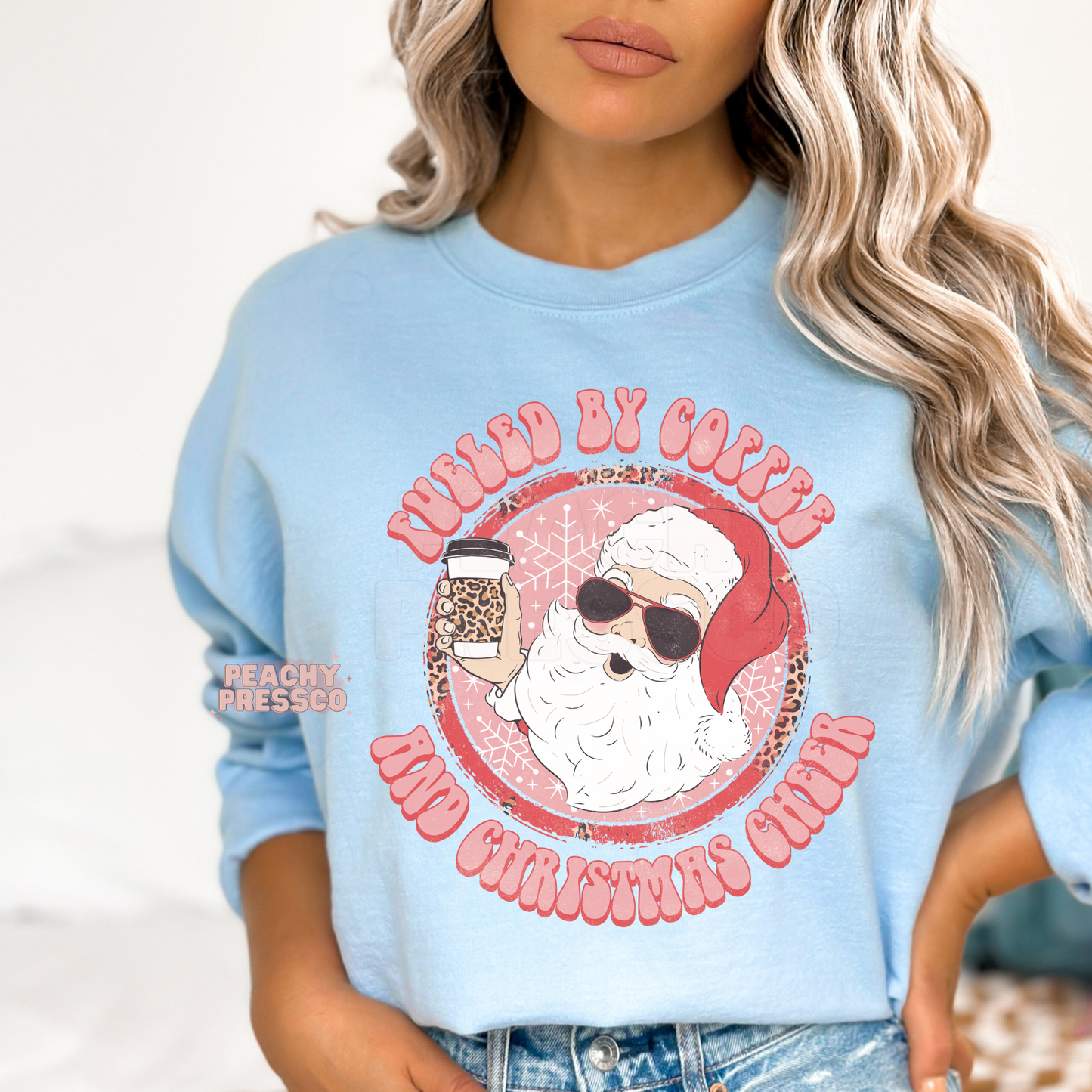 Fueled by Coffee & Christmas Cheer T-Shirt – Cool Santa Holiday Apparel
