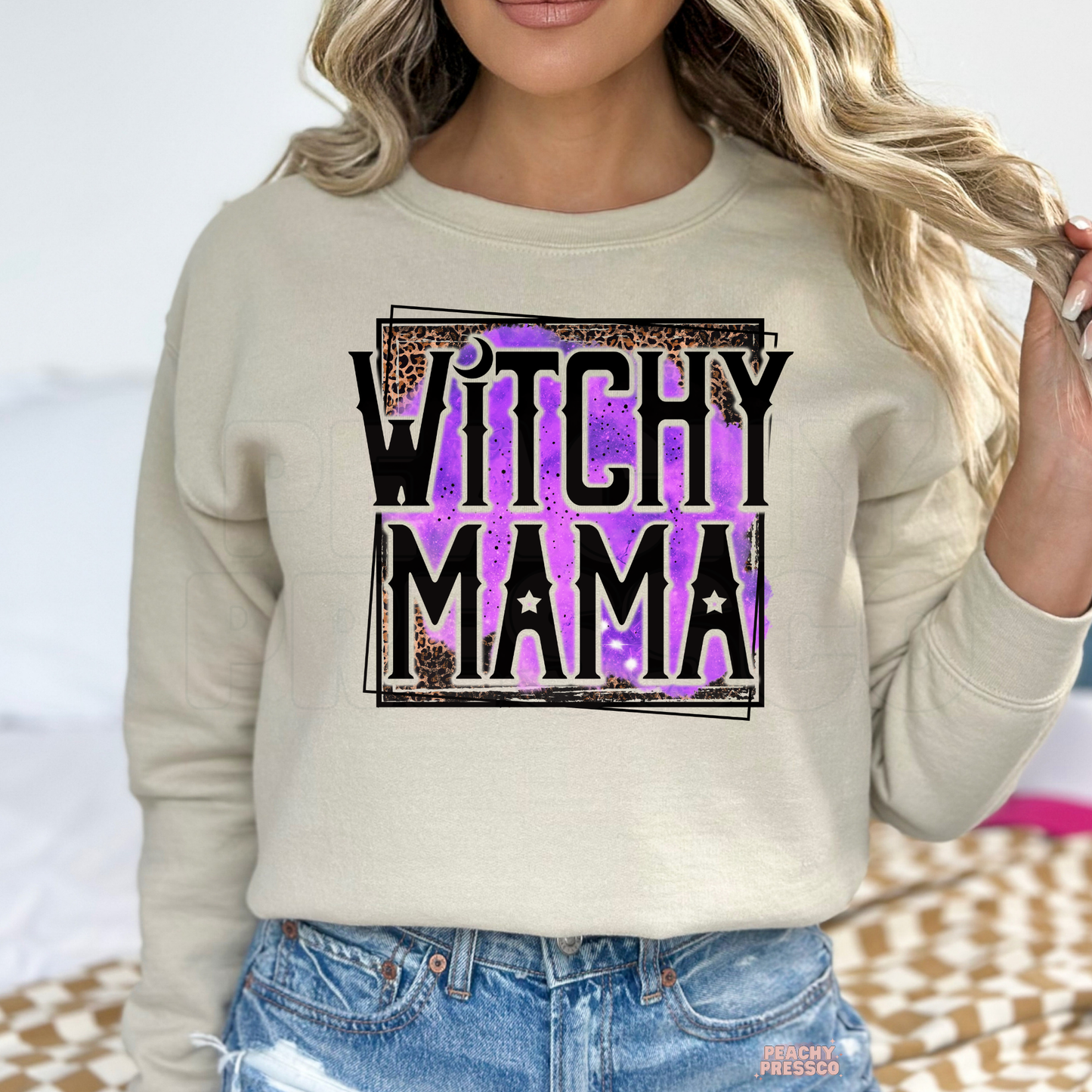 Witchy Mama Halloween Shirt – Purple Leopard Print for Moms | Cute Spooky Season Apparel