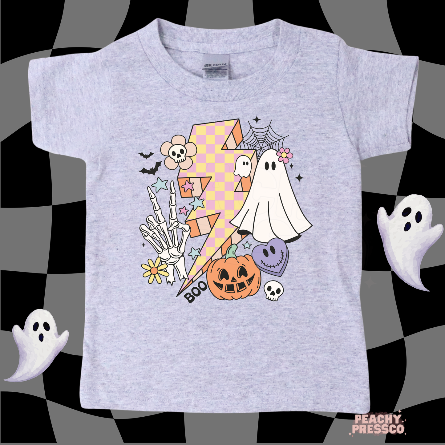 Cute Ghost & Pumpkin Lightning Bolt Halloween Shirt, Kids Apparel