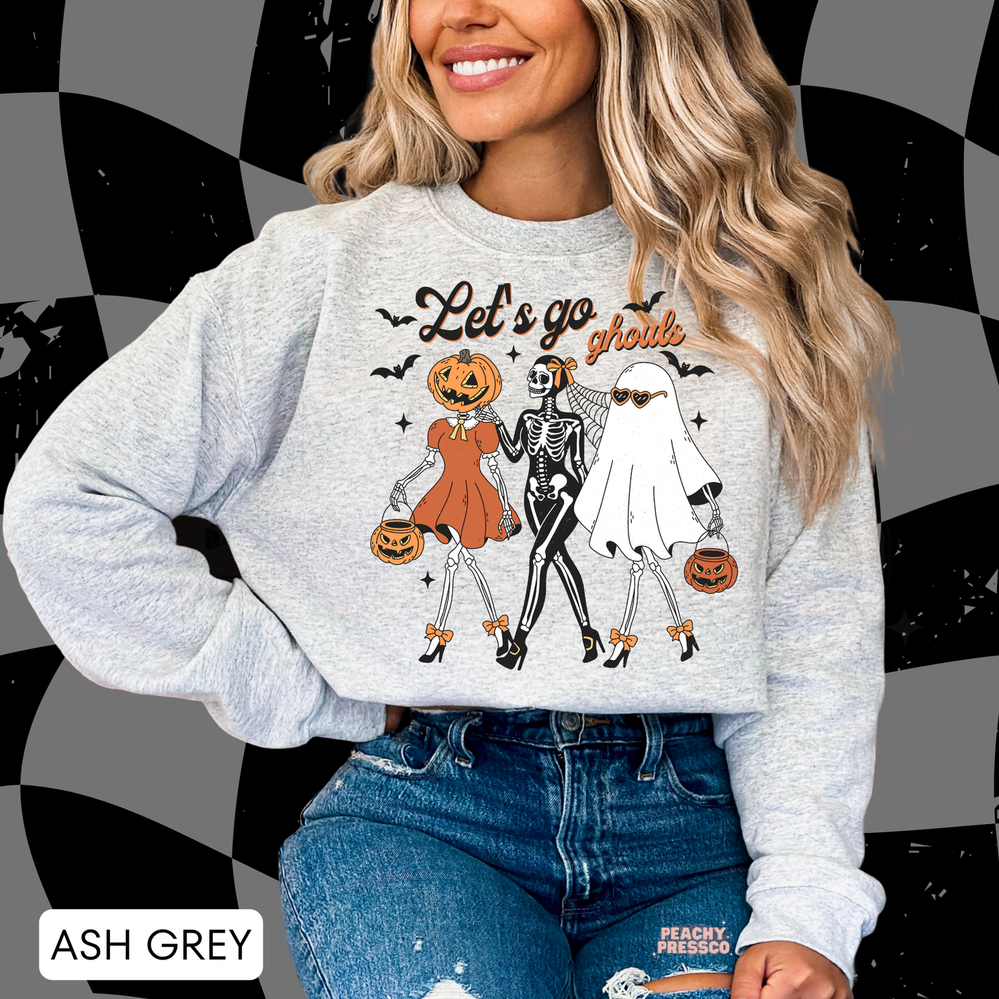 Let's go ghouls | Cute Halloween Crew Graphic Shirt | Skeleton, Pumpkin & Ghost Apparel