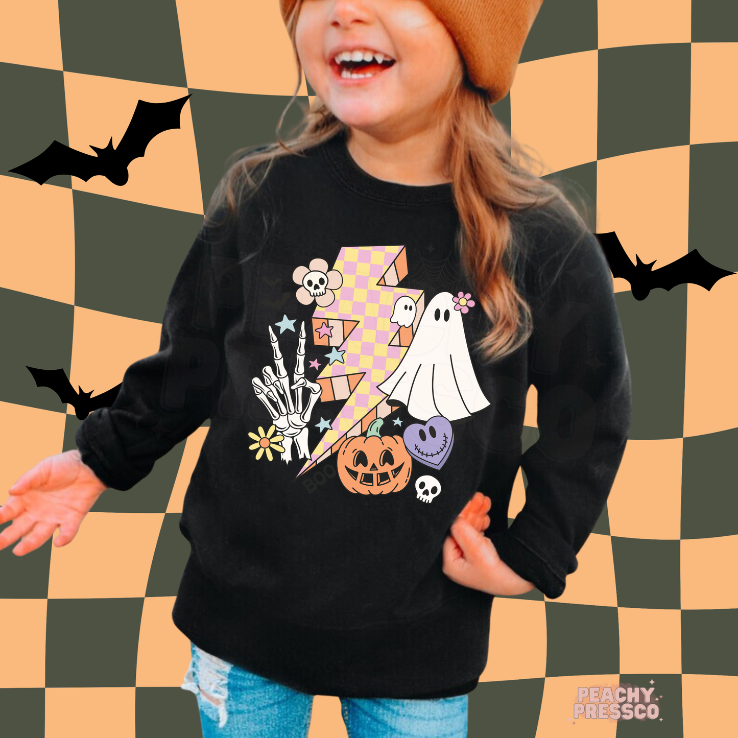 Cute Ghost & Pumpkin Lightning Bolt Halloween Shirt, Kids Apparel