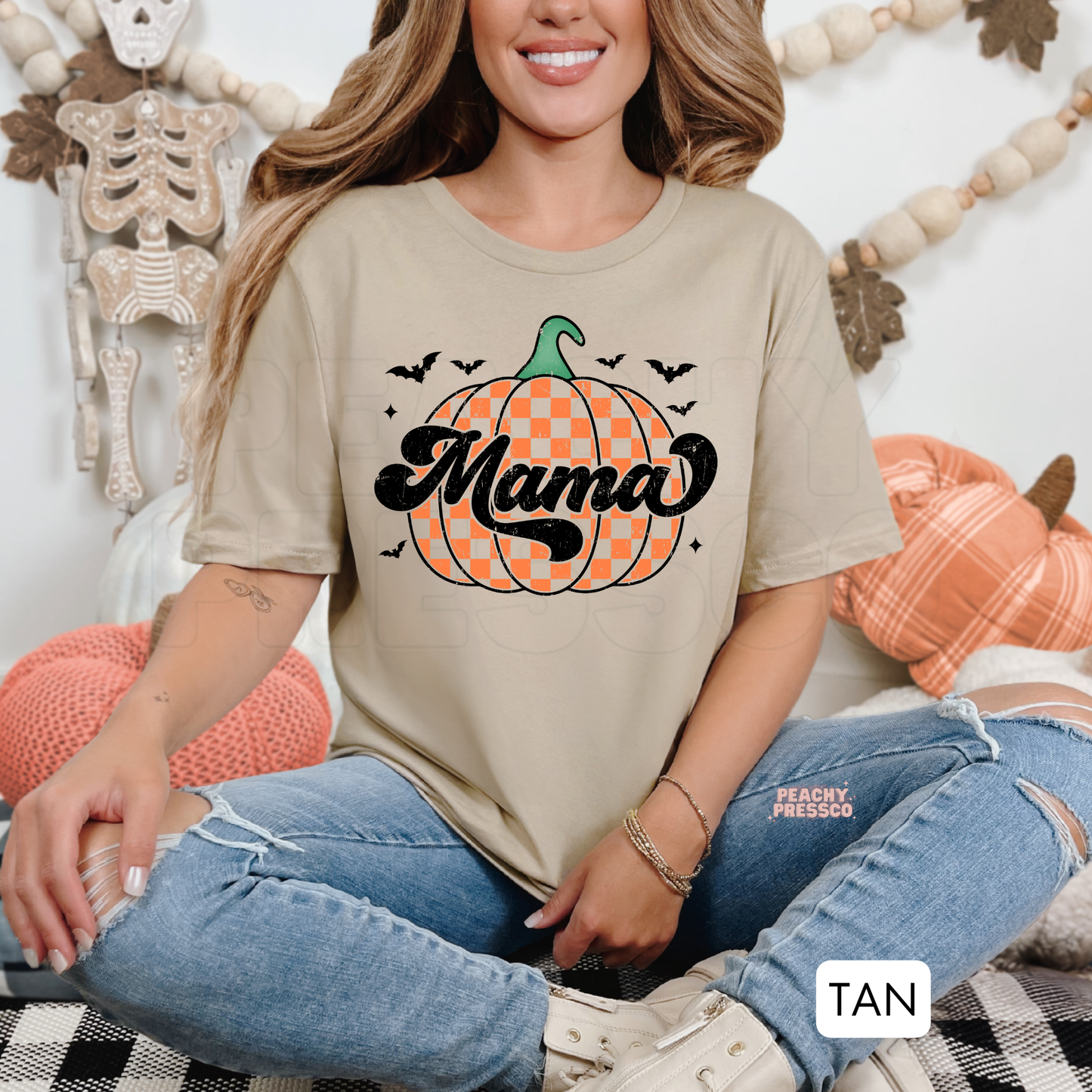Pumpkin MAMA Halloween Sweatshirt | Orange Checker Pumpkin Crewneck for Moms | Cozy Pullover, Apparel