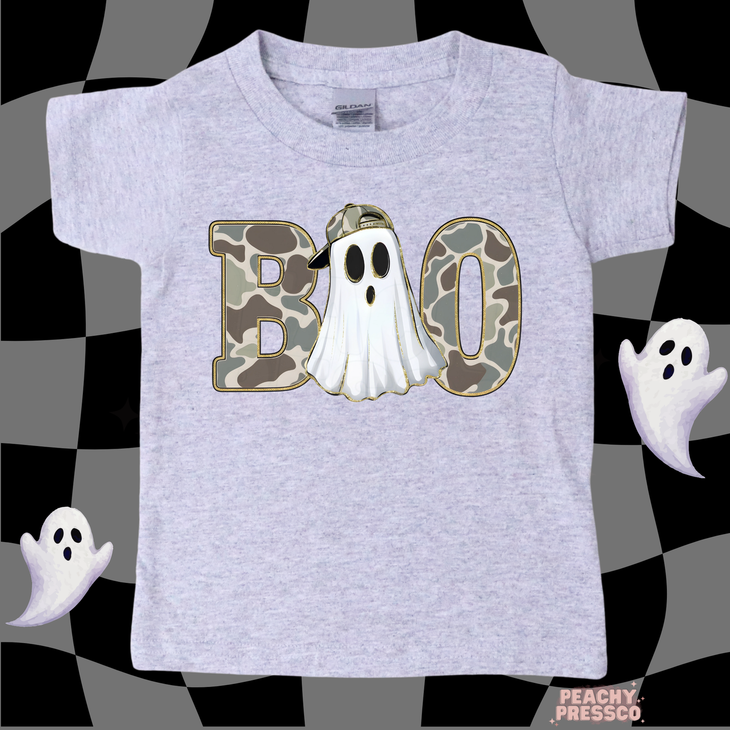 Cool Camo Ghost “BOO” Halloween Shirt – Spooky & Fun, Kids Apparel
