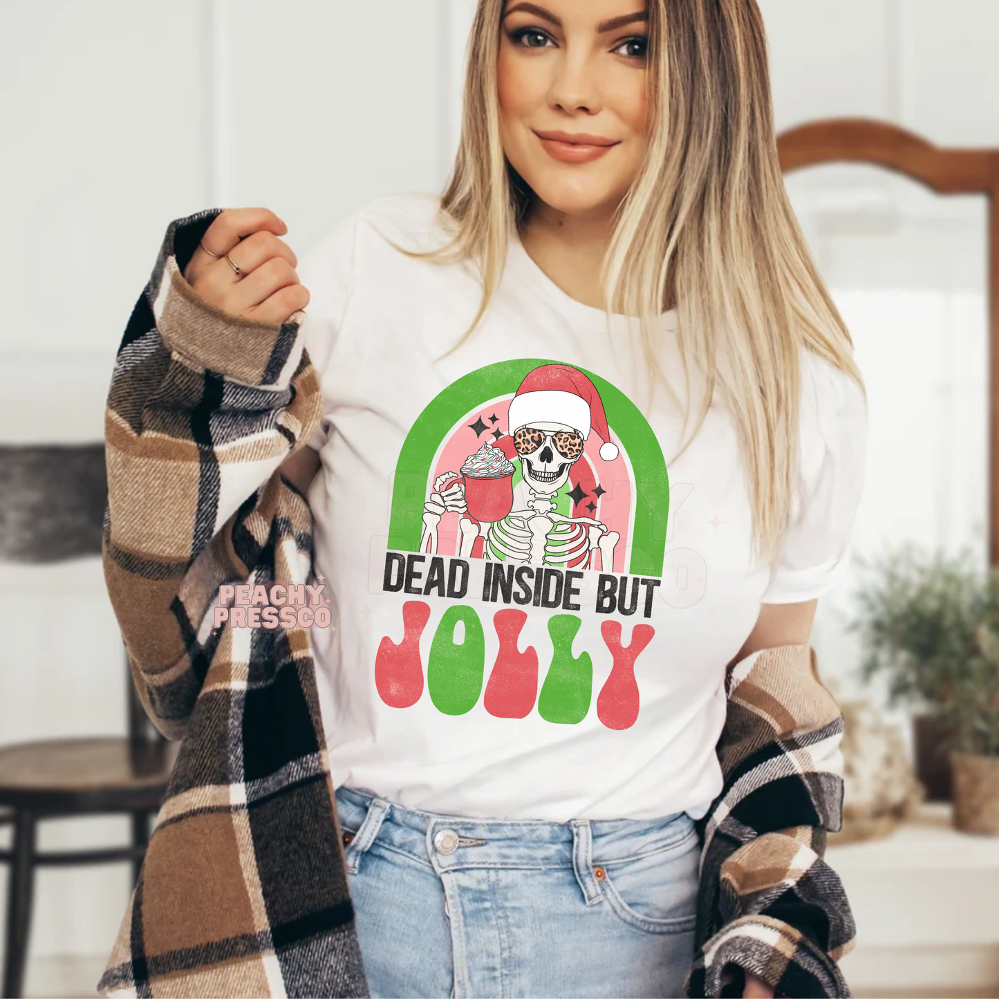Dead Inside But Jolly Skeleton Christmas Tee – Funny Sarcastic Holiday Apparel