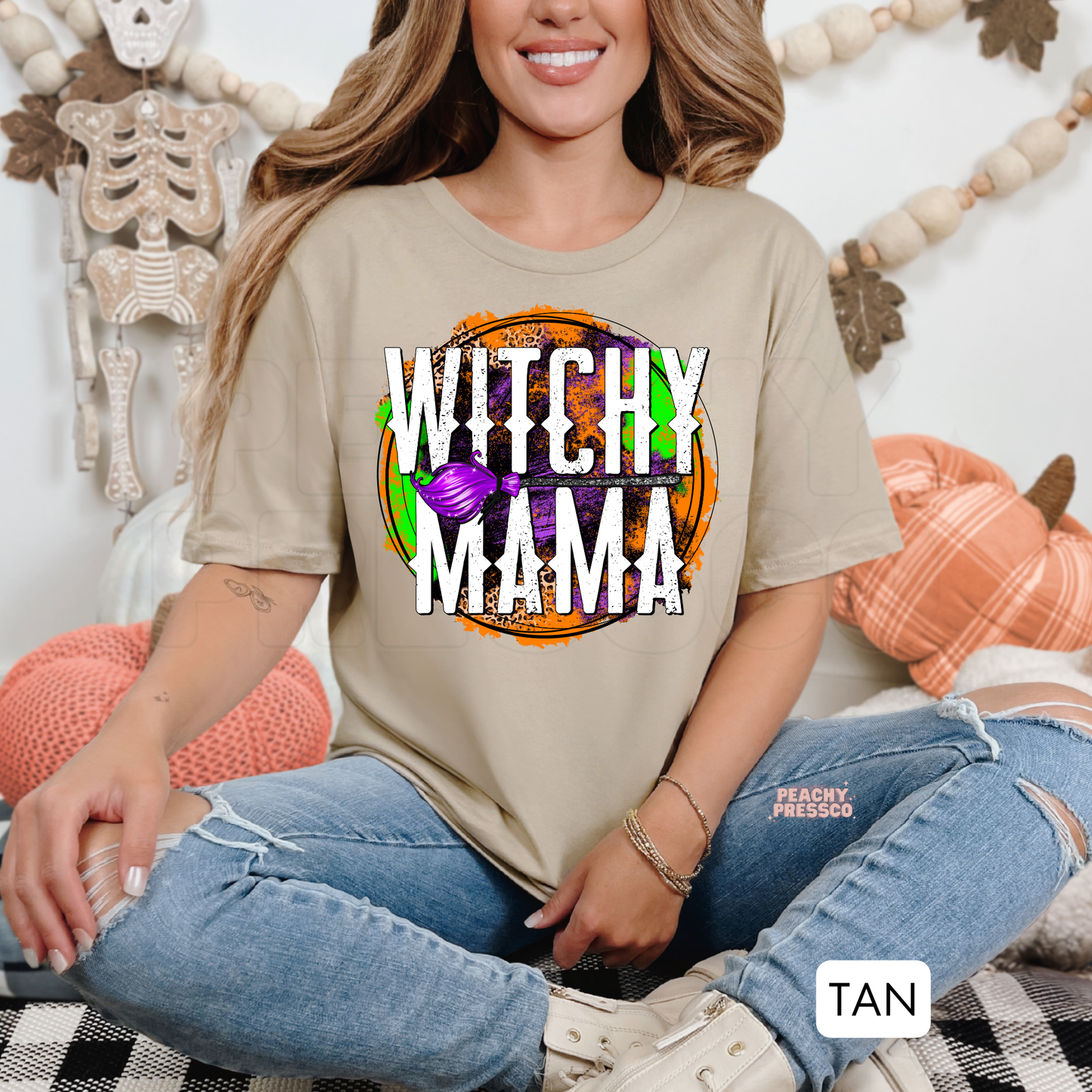 Witchy Mama Halloween Sweatshirt – Purple & Leopard Print Crewneck, Apparel