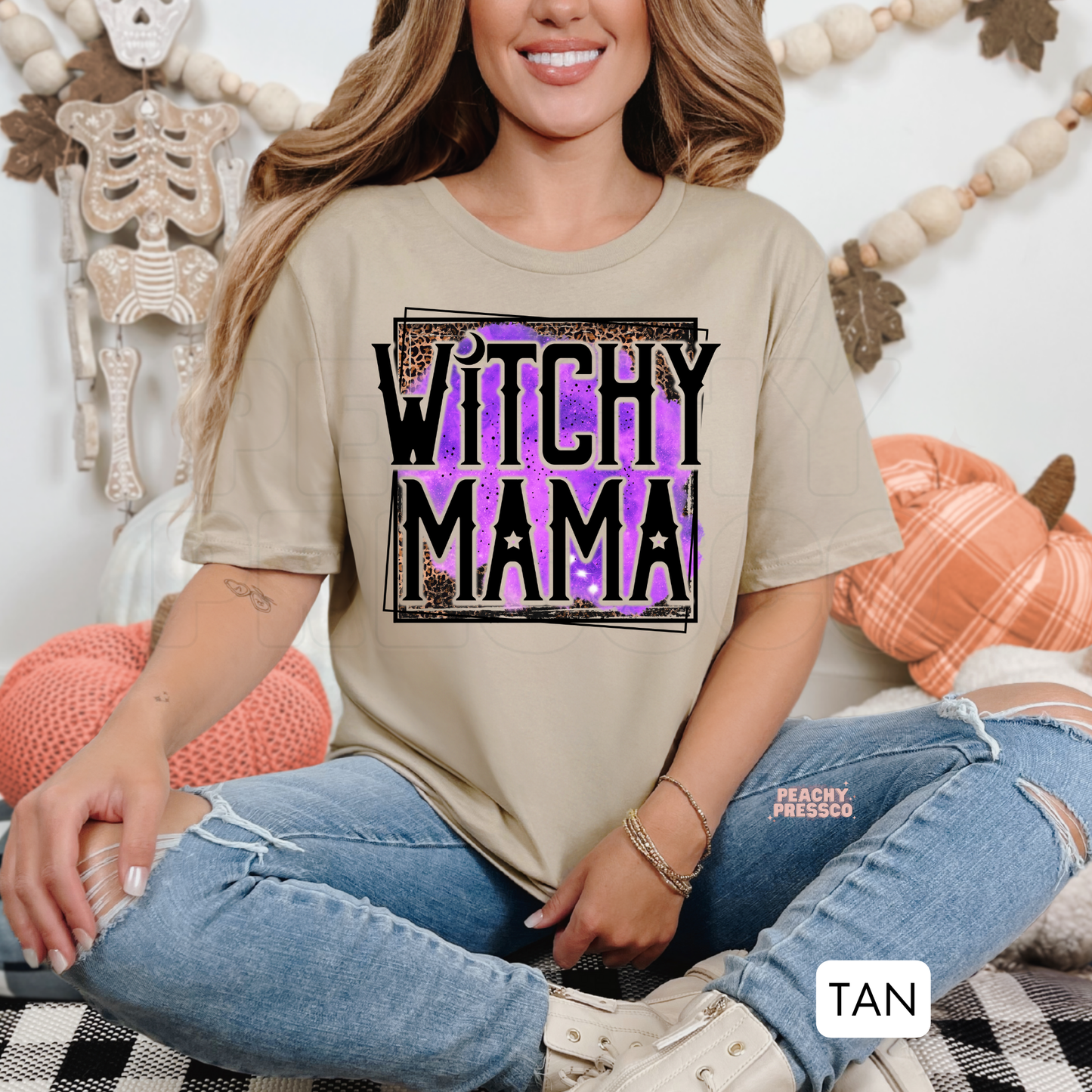 Witchy Mama Halloween Shirt – Purple Leopard Print for Moms | Cute Spooky Season Apparel