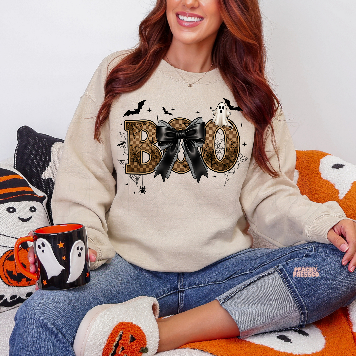 BOO Halloween Shirt with Bow | Cute Glam Spooky Graphic, Apparel