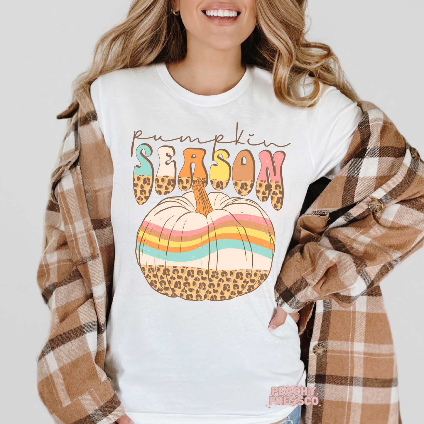 Pumpkin Season Retro Rainbow T-Shirt | Fall Graphic Apparel