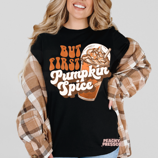 But First, Pumpkin Spice Sweatshirt – Cozy Fall Coffee Apparel