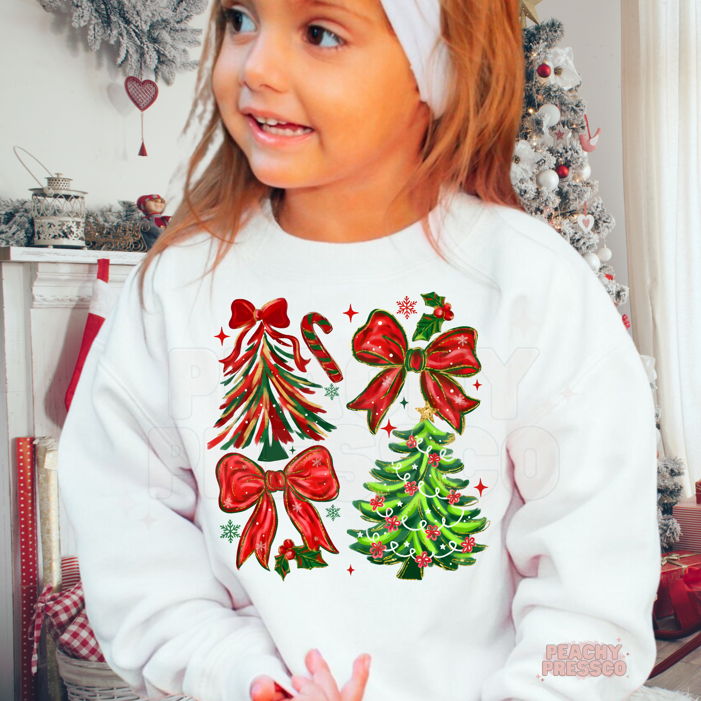 Merry & Bright Christmas Bow Tree Sweatshirt – Festive Holiday Kids Apparel