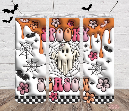 Spooky Season Halloween Tumbler – Dripping Orange Ghost Floral Gothic Vibes | 20oz Skinny Stainless Steel Tumbler