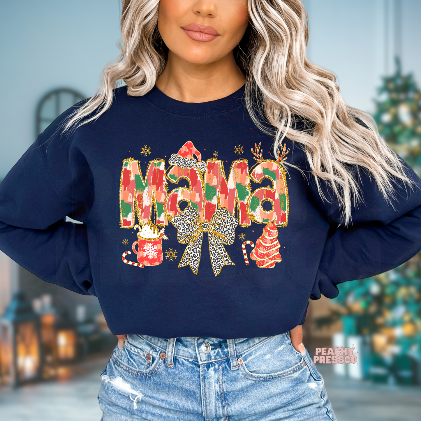 Christmas Mama Sweatshirt – Festive Leopard & Plaid Holiday, Apparel