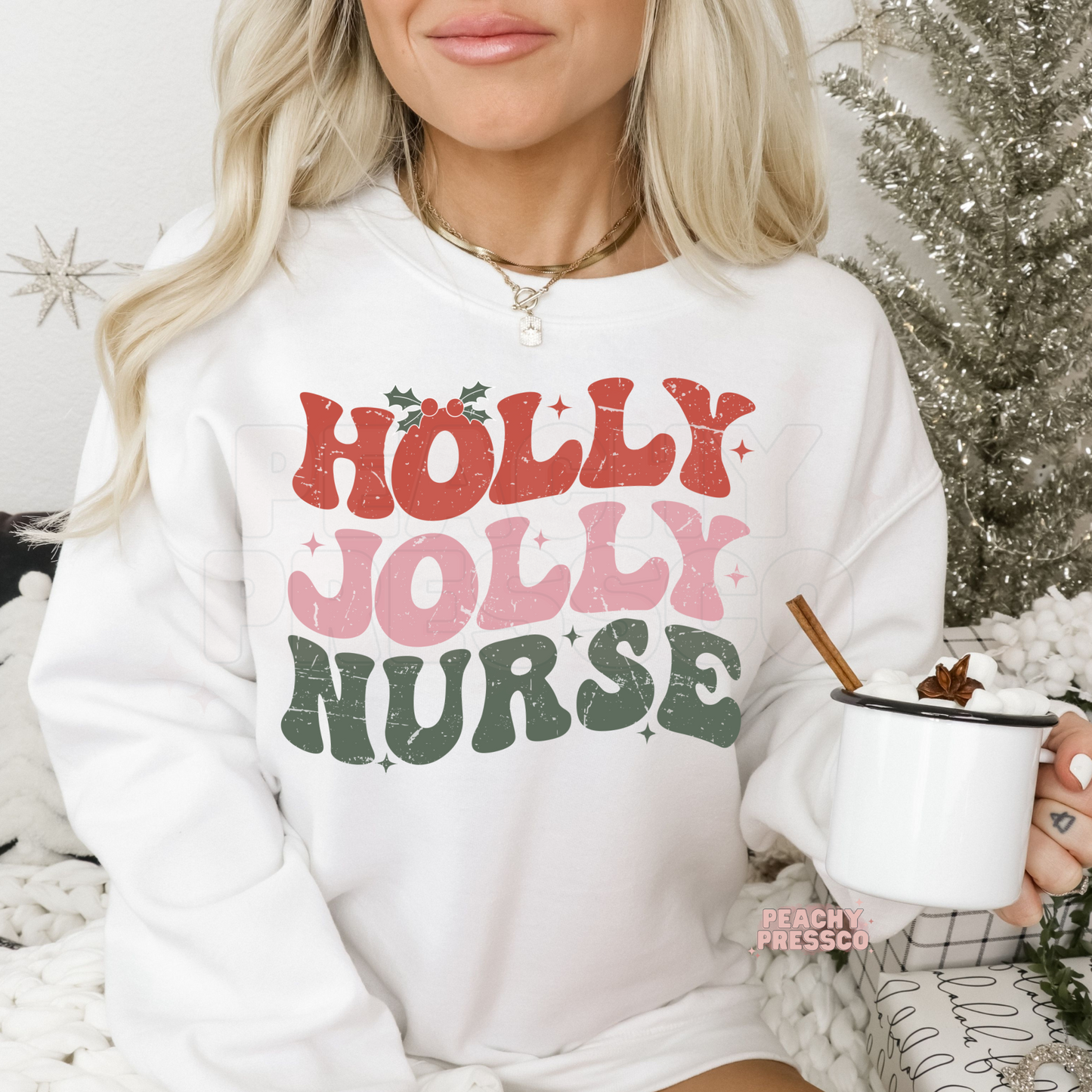 Holly Jolly Nurse Christmas Sweatshirt – Festive Scrubs, Cozy Vibes