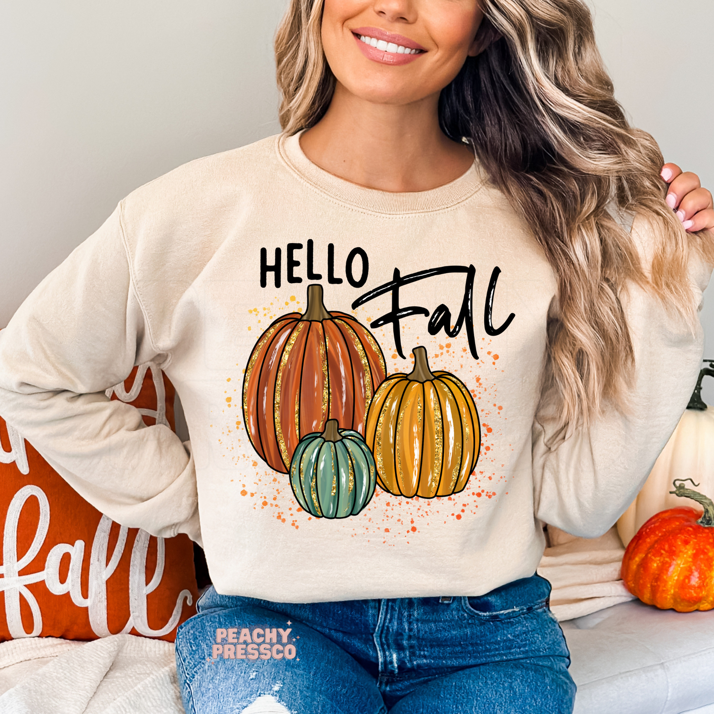 Hello Fall Sweatshirt | Cute Autumn Pumpkins Apparel