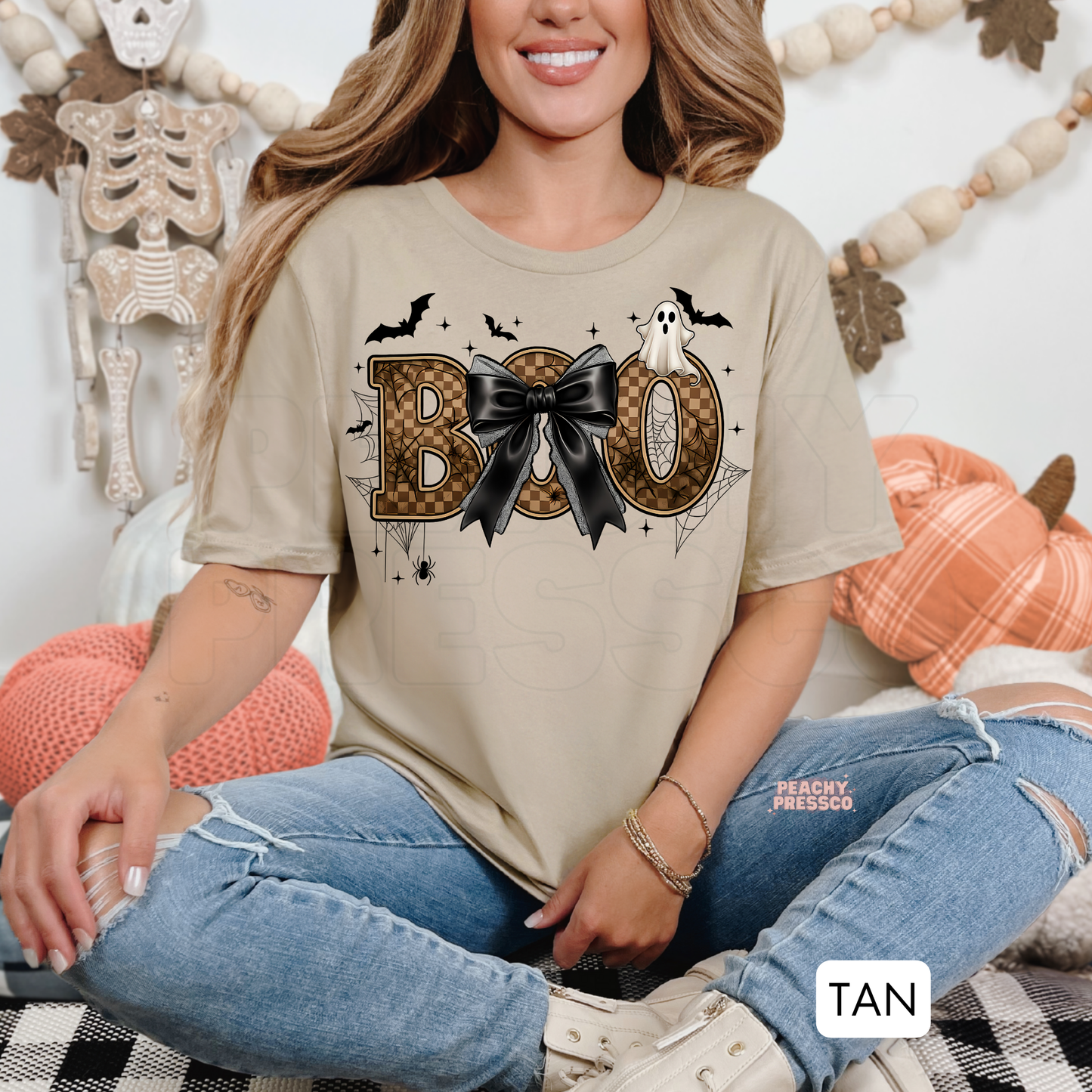 BOO Halloween Shirt with Bow | Cute Glam Spooky Graphic, Apparel