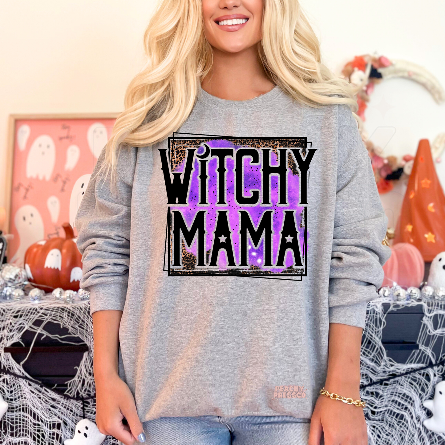 Witchy Mama Halloween Shirt – Purple Leopard Print for Moms | Cute Spooky Season Apparel
