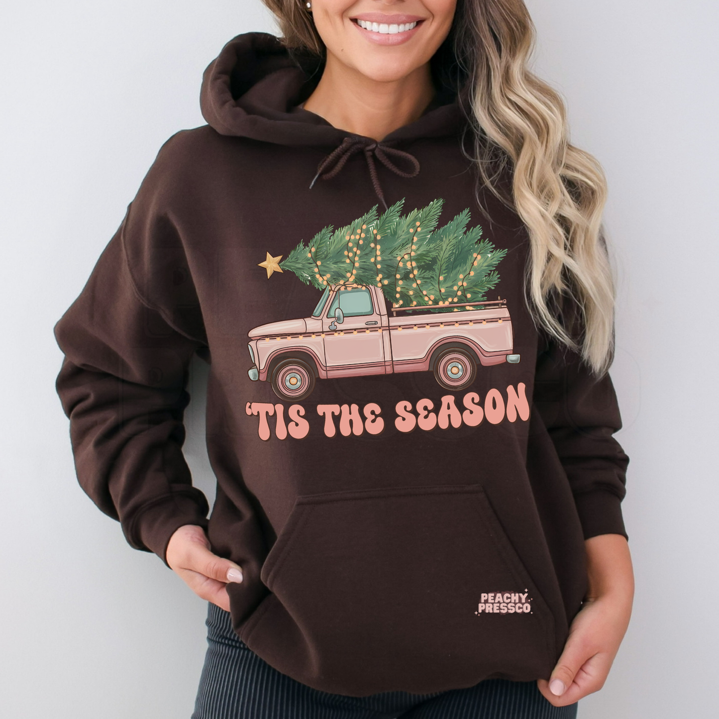 Pink Christmas Truck Sweatshirt | Tis The Season Tree, Holiday Apparel