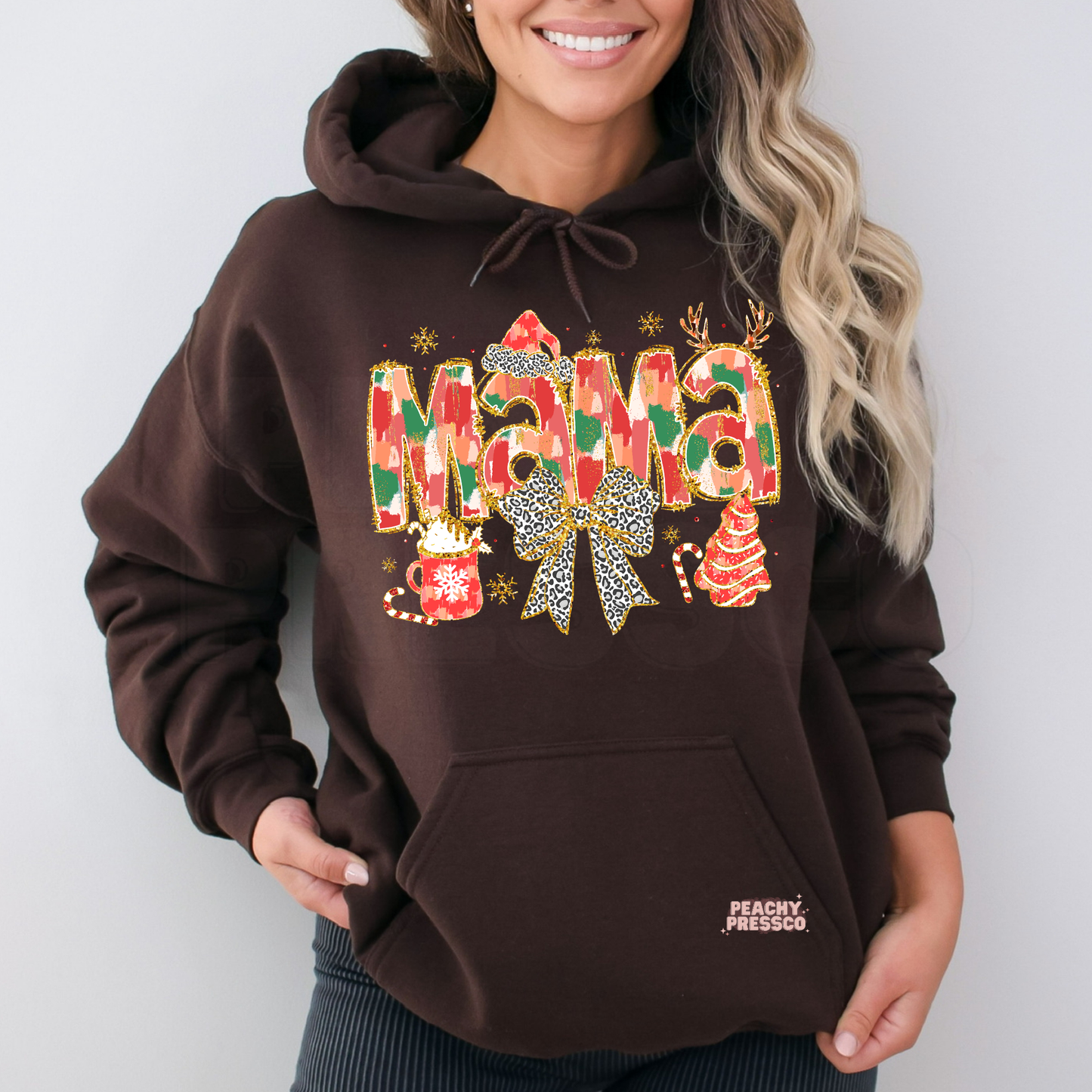 Christmas Mama Sweatshirt – Festive Leopard & Plaid Holiday, Apparel
