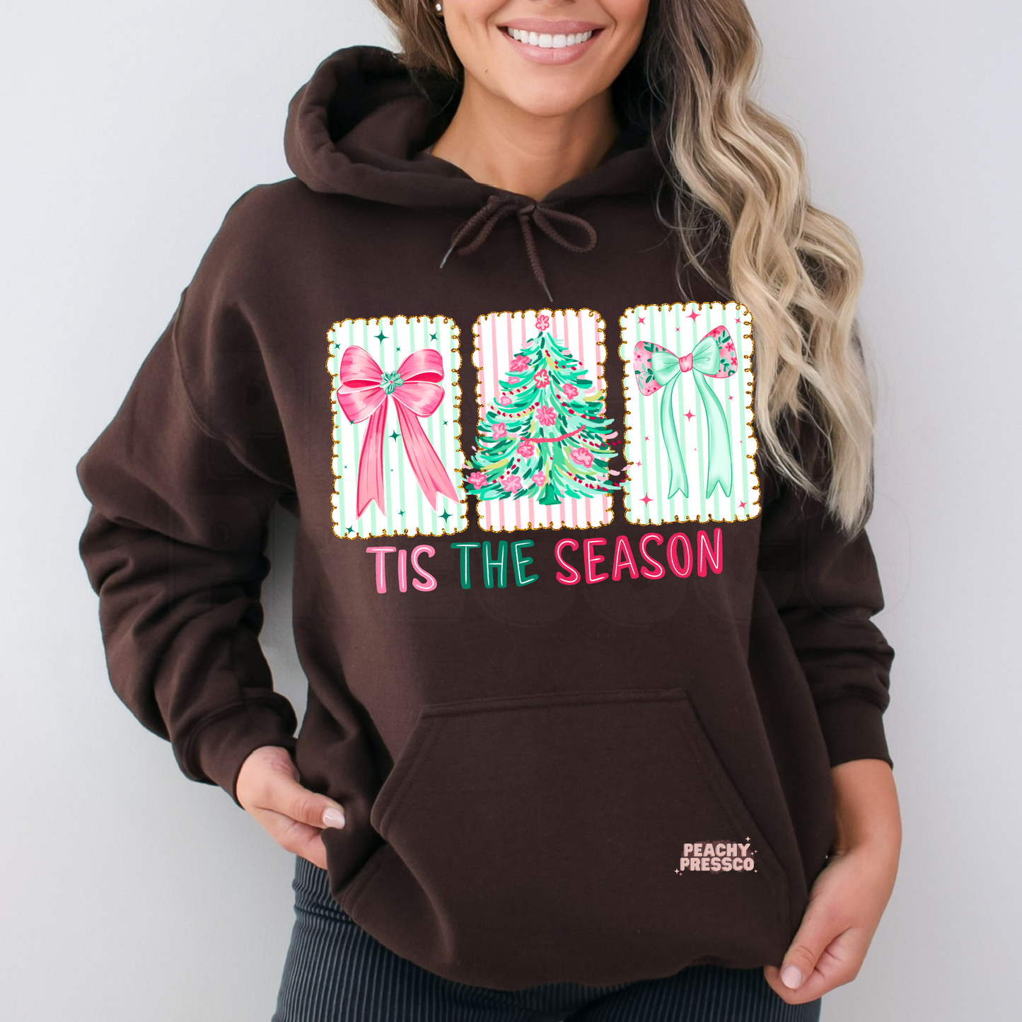 Tis The Season Christmas Cookies Shirt | Cute Pink Bow & Tree Holiday Apparel
