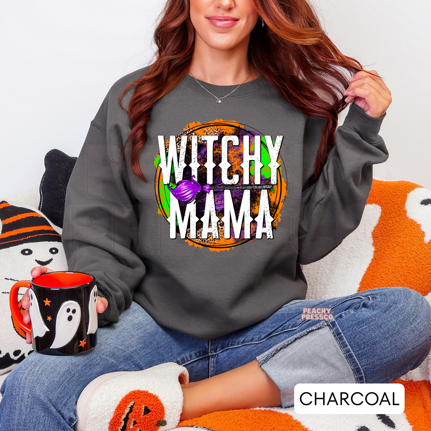Witchy Mama Halloween Sweatshirt – Purple & Leopard Print Crewneck, Apparel