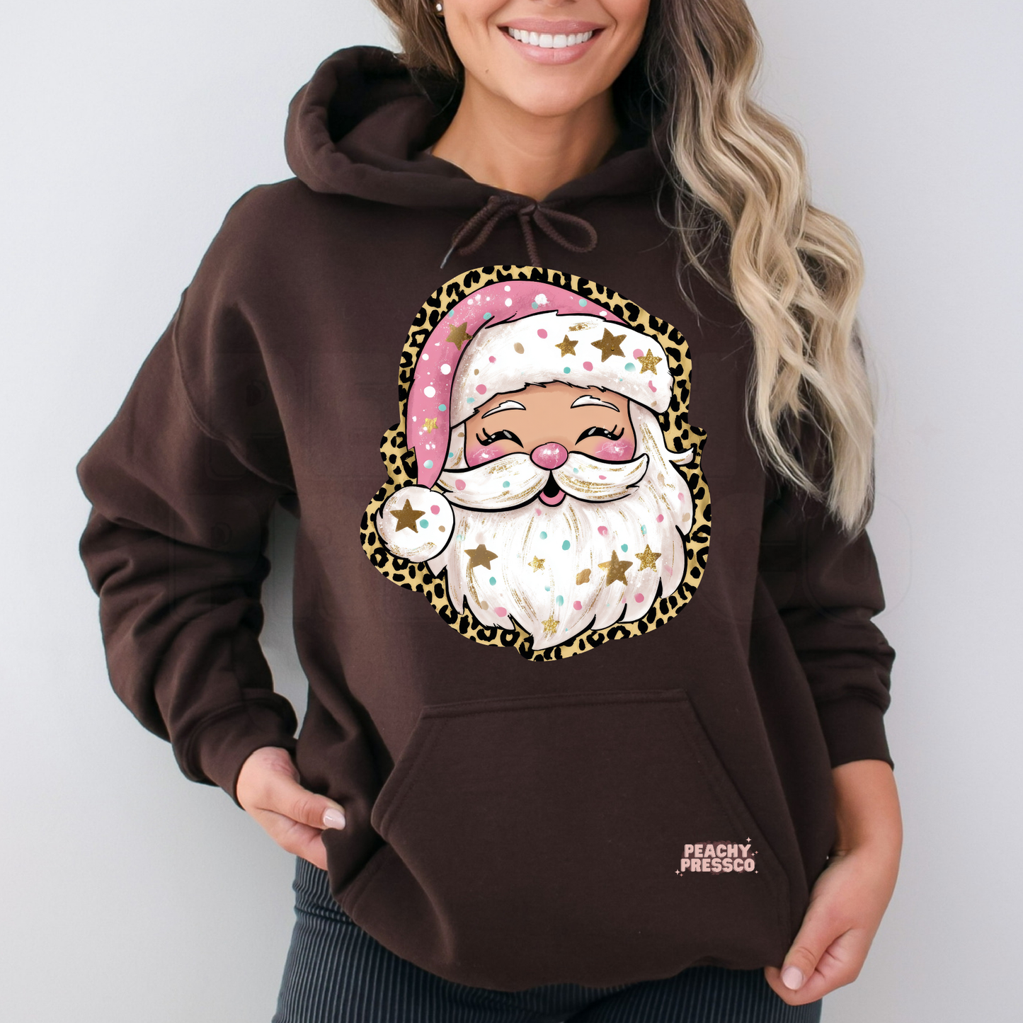 Pink Leopard Santa Face Christmas Shirt, Holiday Apparel