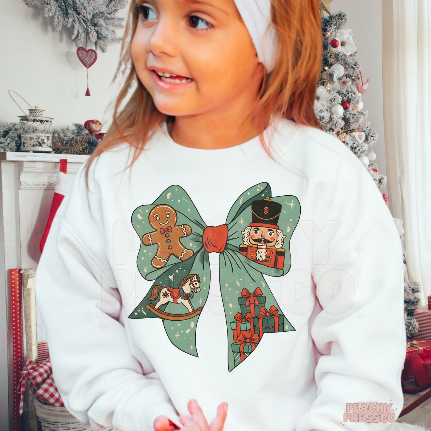 Nutcracker Bow Christmas Sweatshirt – Kids Festive Fun Holiday Apparel
