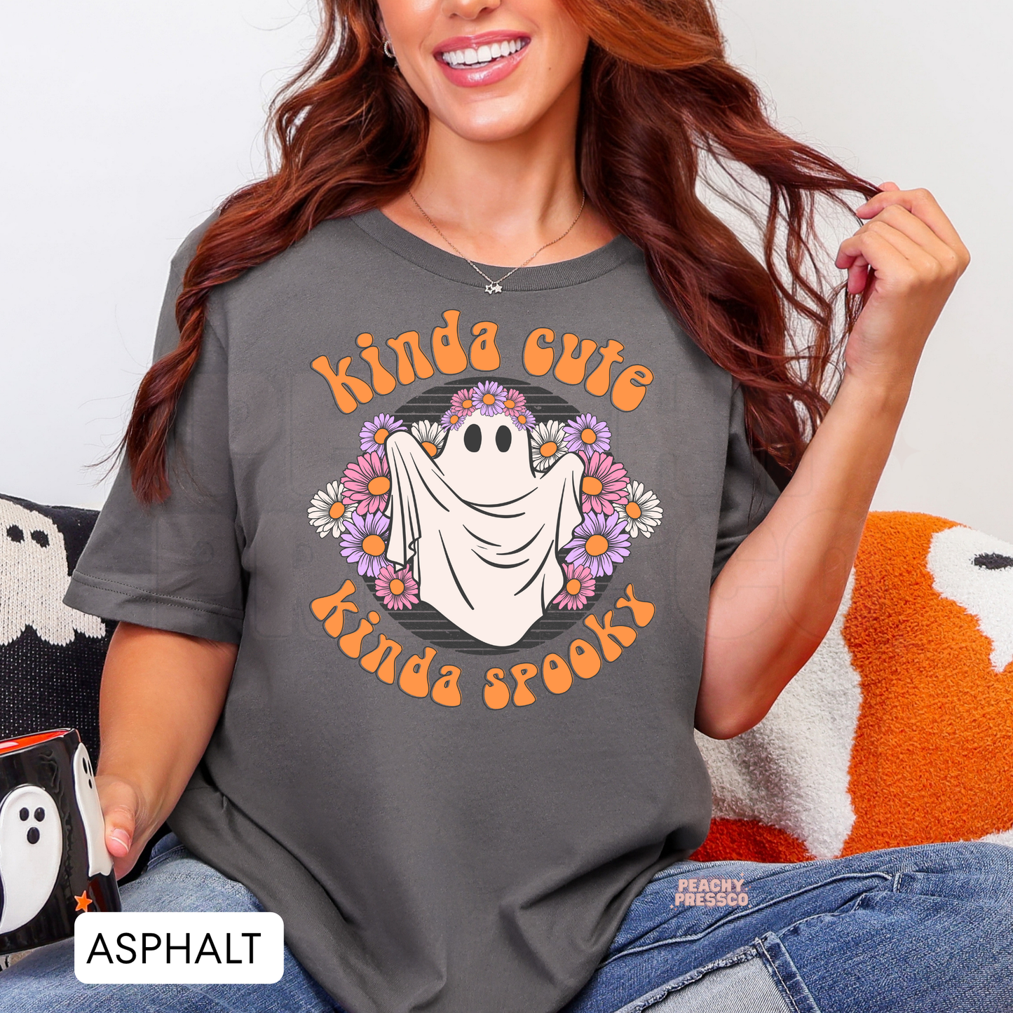 Kinda cute, Kinda spook | Ghost & Flowers Graphic Shirt | Sweet Halloween Charm Crewneck, Apparel
