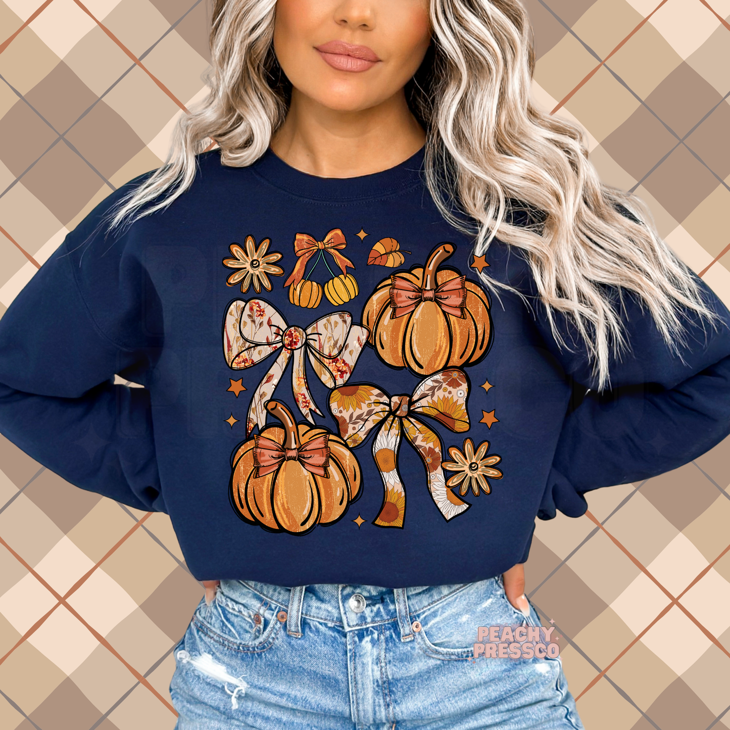 Pumpkin & Bow Cozy Fall Sweatshirt | Retro Autumn Aesthetic, Fall Apparel