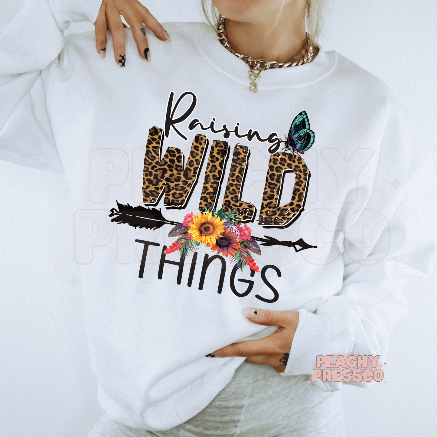 Raising Wild Things Leopard Print Floral Sweatshirt, Apparel