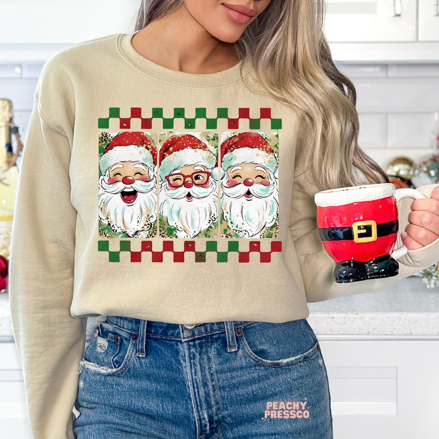 Jolly Trio Santa Christmas Sweatshirt, Holiday Apparel