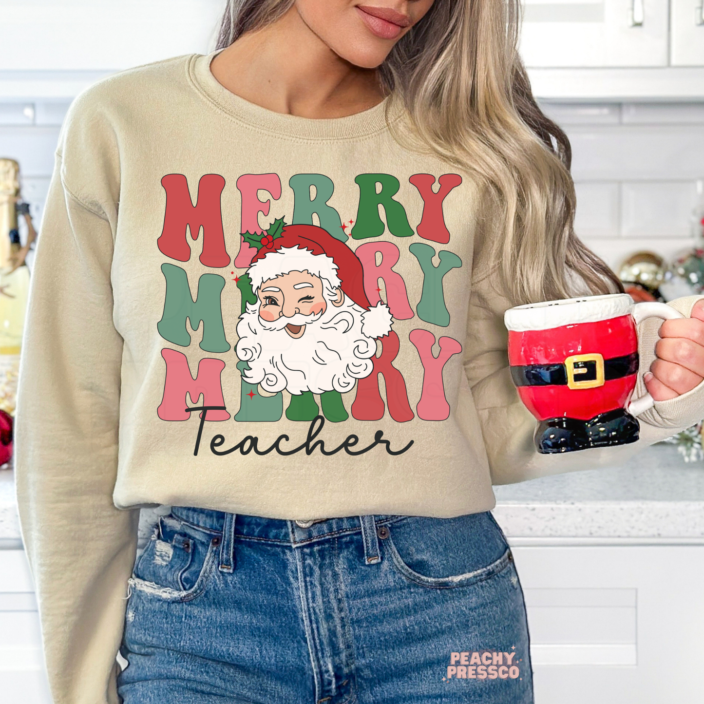 Merry Merry Merry Teacher Christmas Sweatshirt, Apparel