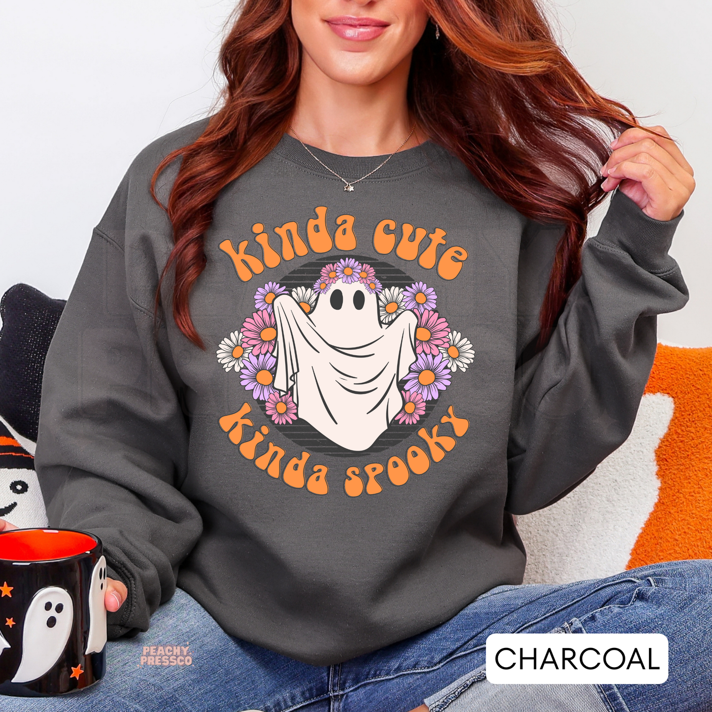 Kinda cute, Kinda spook | Ghost & Flowers Graphic Shirt | Sweet Halloween Charm Crewneck, Apparel