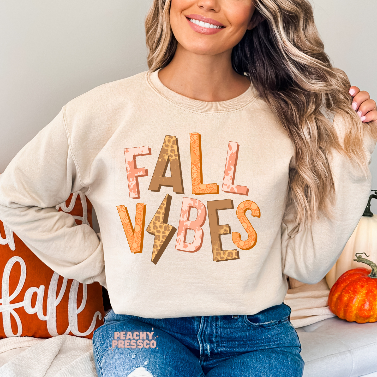 Fall Vibes Sweatshirt – Retro Animal Print Lettering Apparel