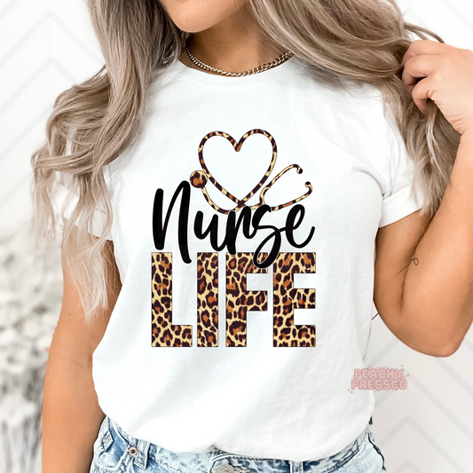 Nurse Life Leopard Print T-Shirt, Apparel