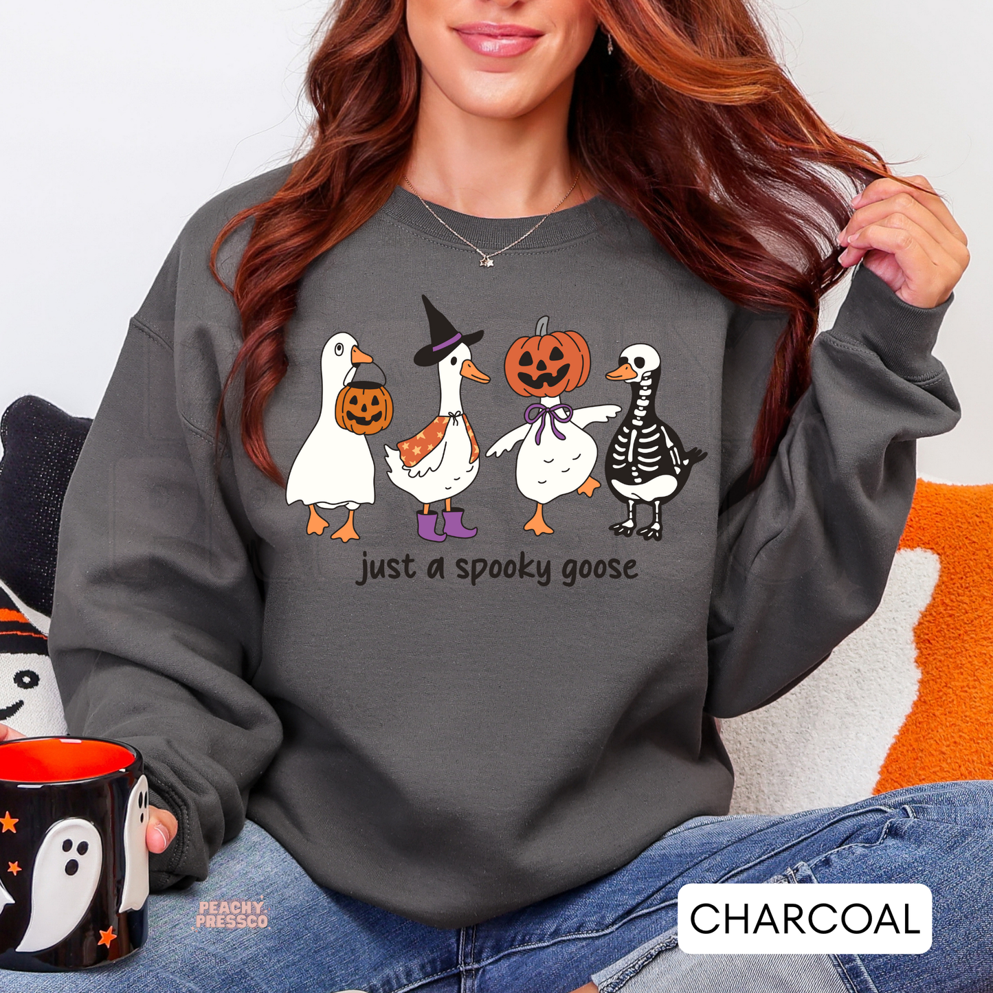 Just a Spooky Goose Sweatshirt | Cute Halloween Crewneck, Apparel