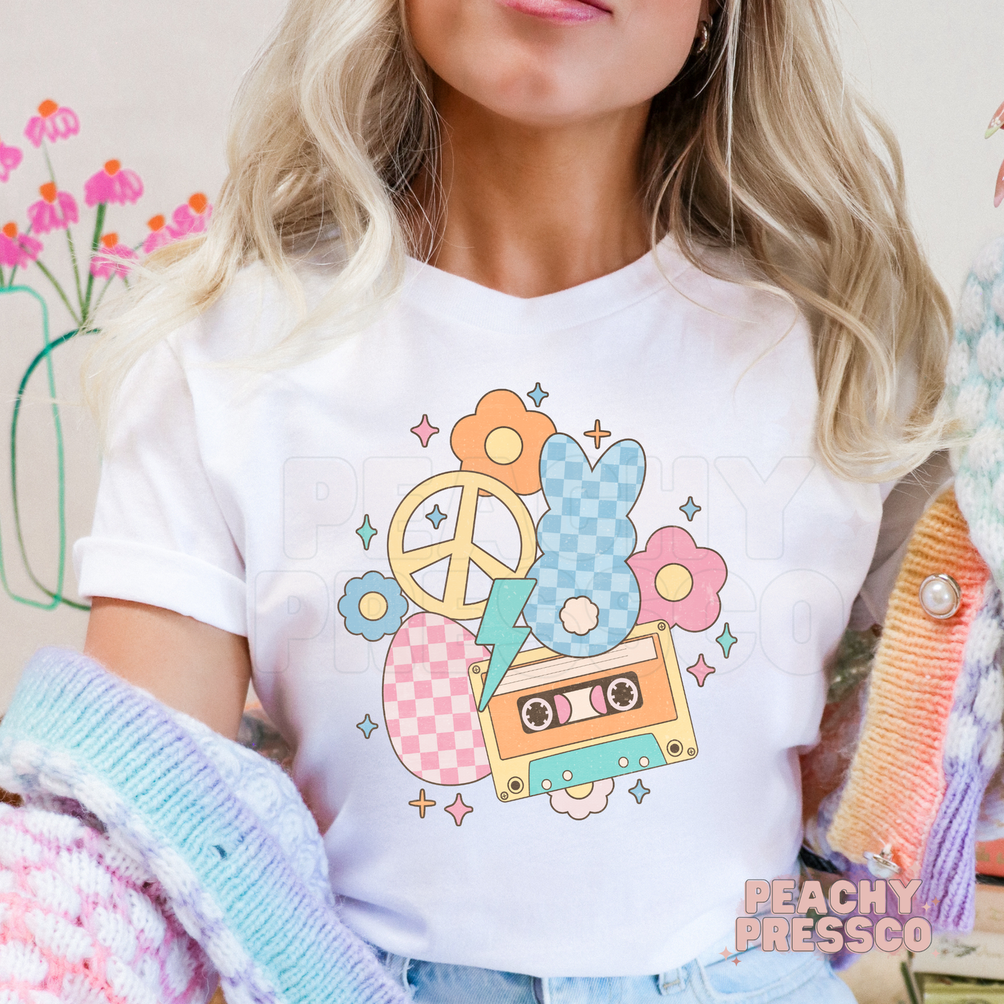90s Retro Bunny Cassette Shirt – Easter Pastel Aesthetic Apparel