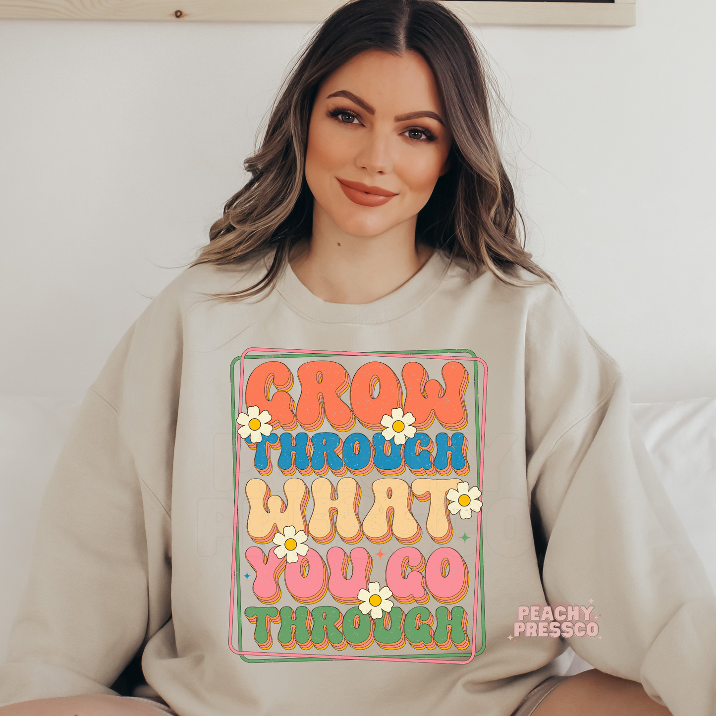 Grow Through What You Go Through T-Shirt – Motivational Flower Graphic, Positive Retro Style