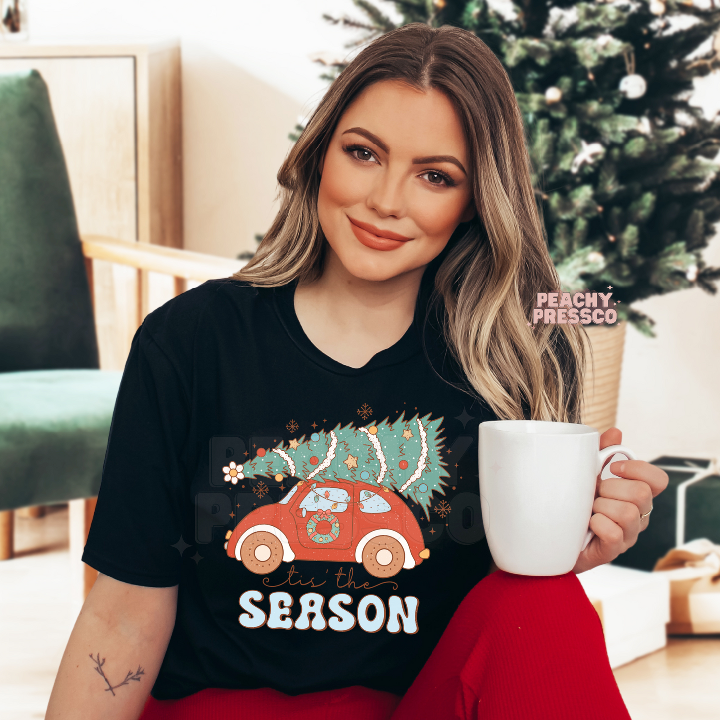 ‘Tis the Season Car Christmas Tree Sweatshirt – Retro Holiday Crewneck