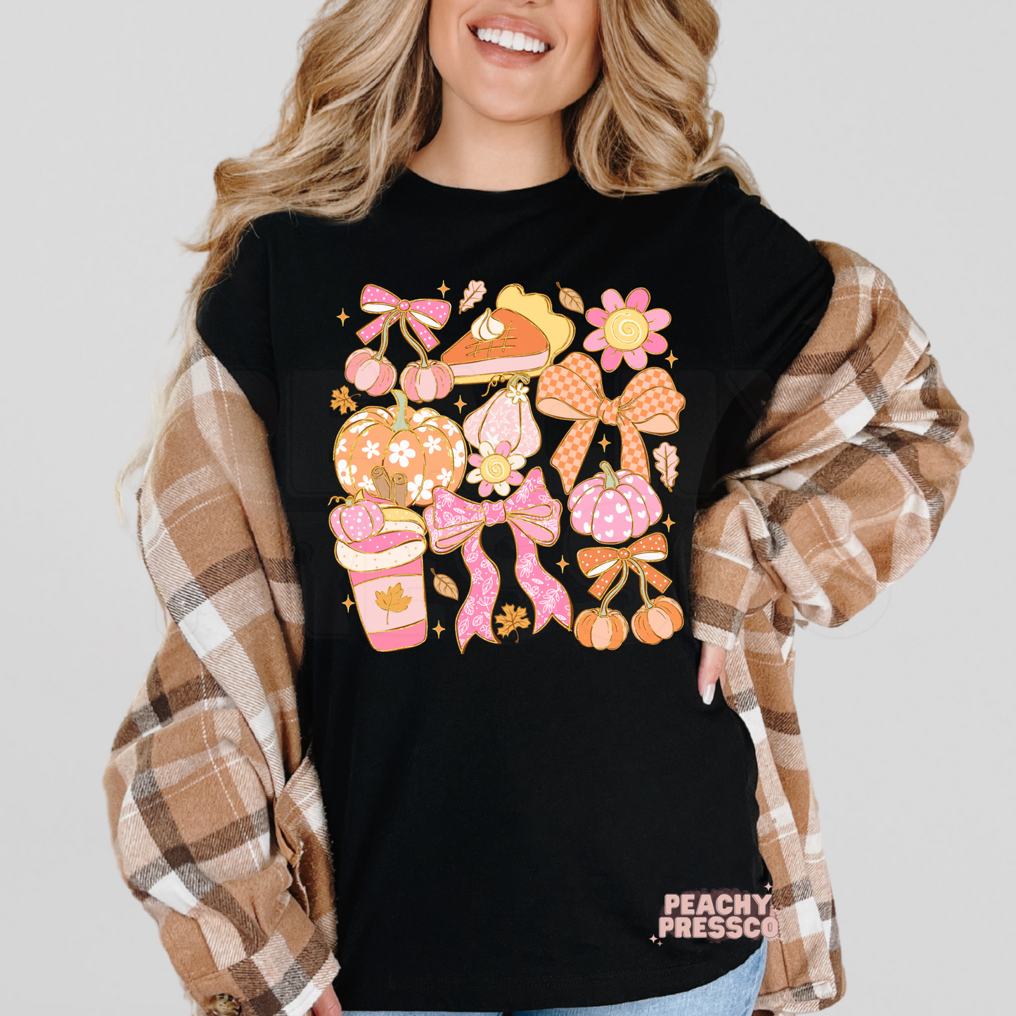 Cute Fall Pumpkin Bows Graphic Shirt – Autumn Aesthetic Apparel
