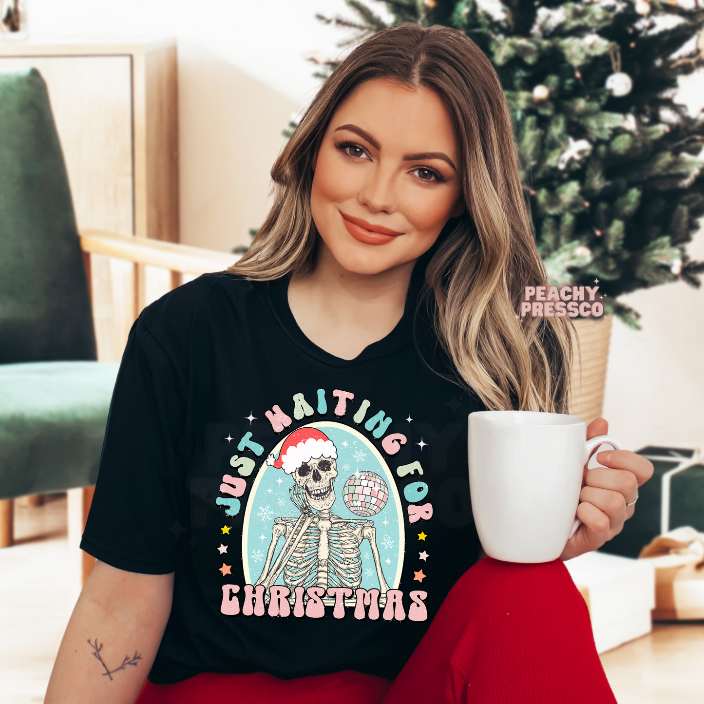 Just Waiting for Christmas Skeleton Sweatshirt – Funny Retro Holiday Vibes