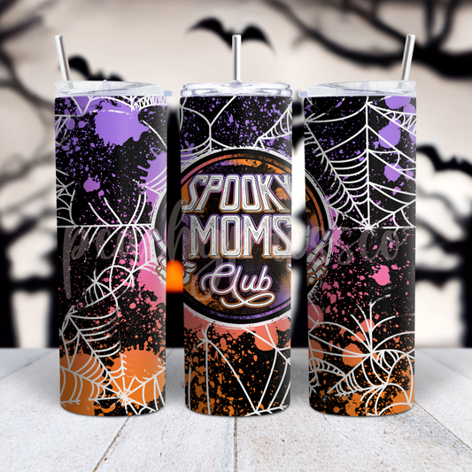 Spooky Moms Club Halloween Tumbler – Spider Webs & Splatter Design