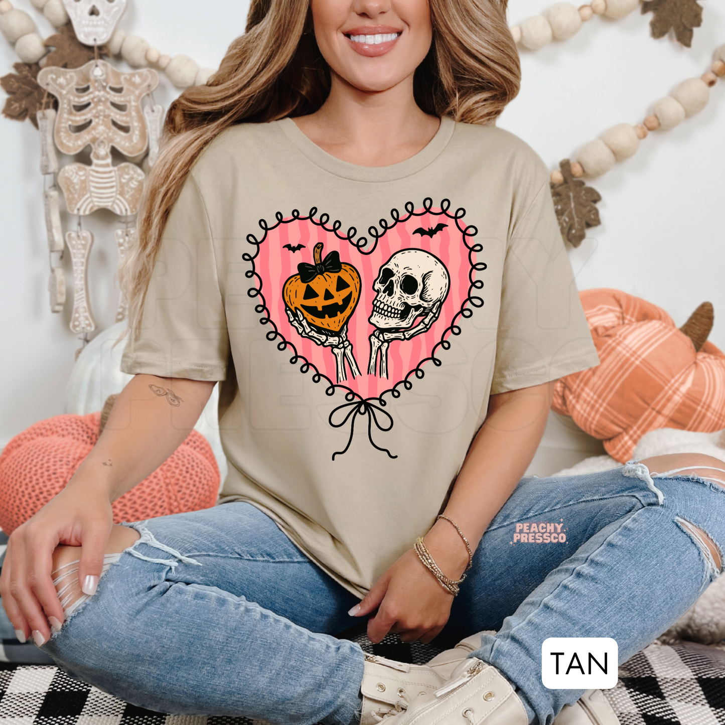 Pumpkin & Skull Heart Halloween Shirt | Cute Creepy Love Apparel