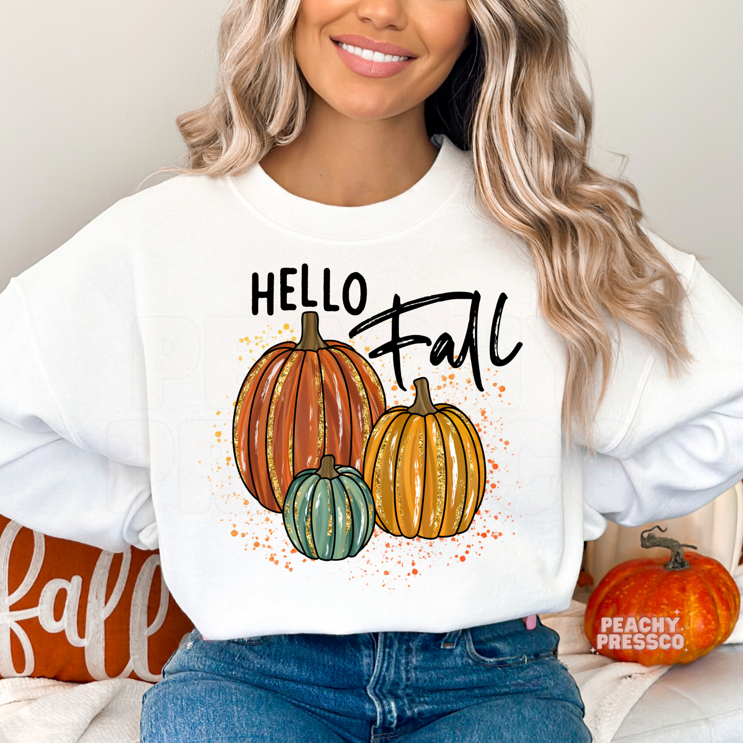 Hello Fall Sweatshirt | Cute Autumn Pumpkins Apparel