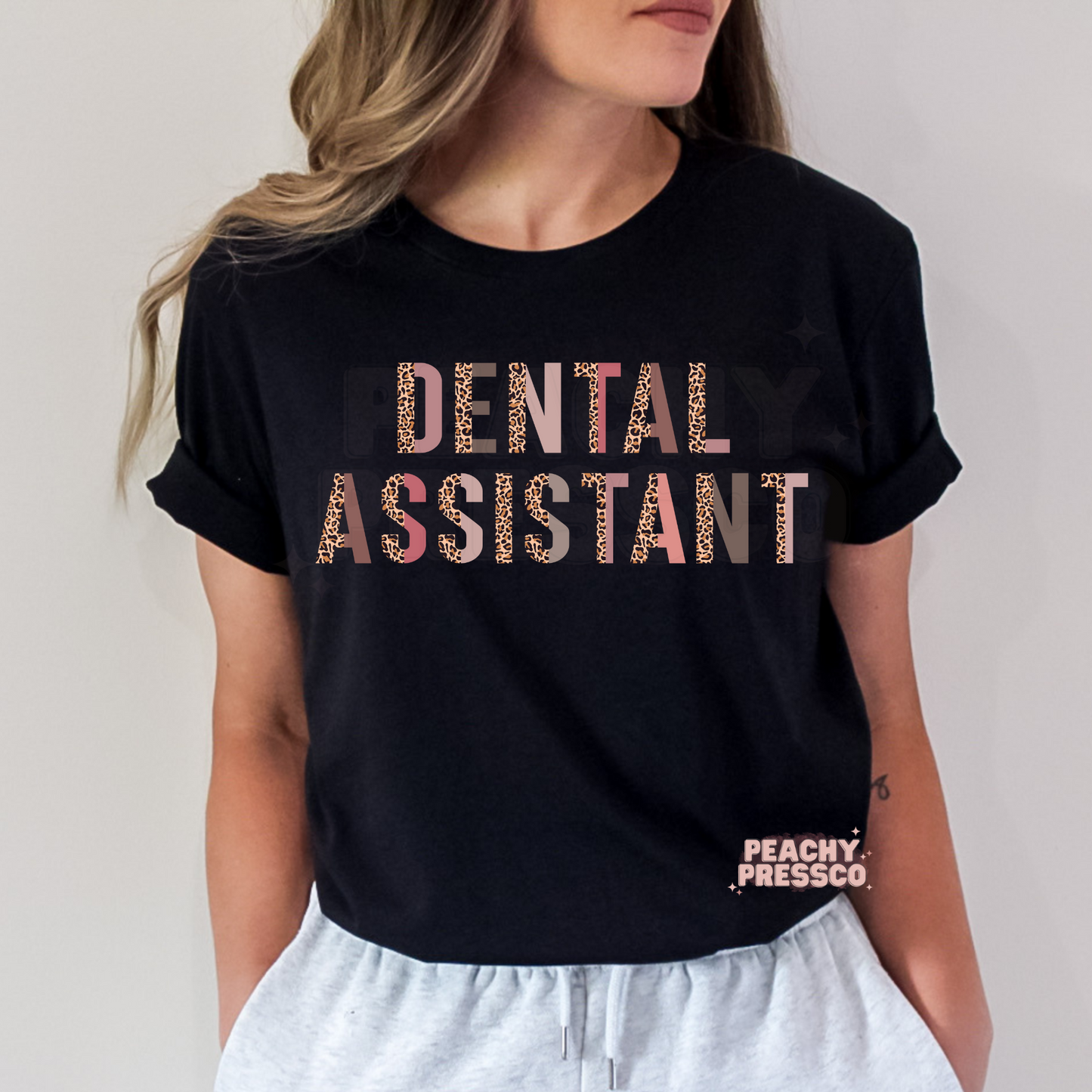 Dental Assistant Sweatshirt – Leopard Print Block Letters Apparel
