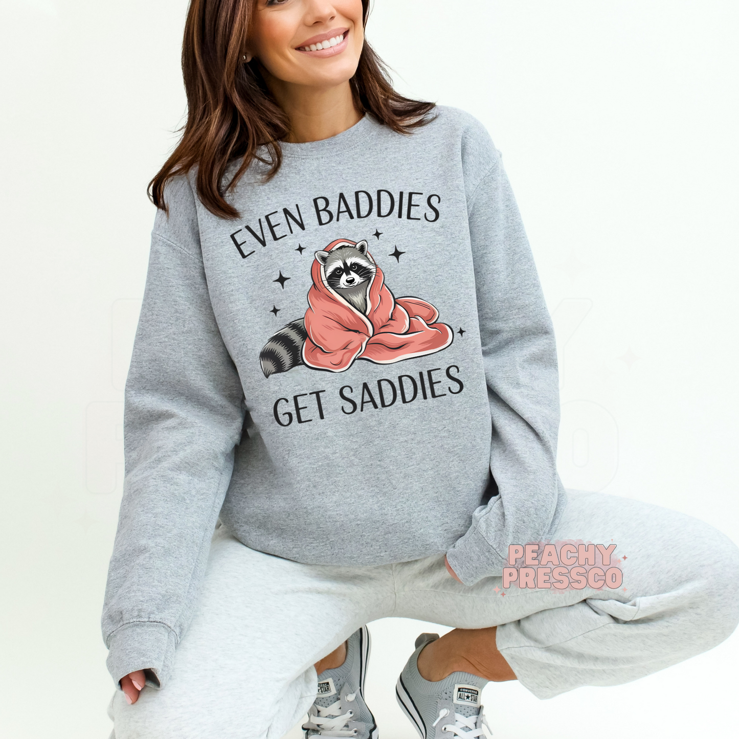 Trendy Even Baddies Get Saddies Graphic Tee – Cozy Mental Health Awareness Crewneck, Apaprel