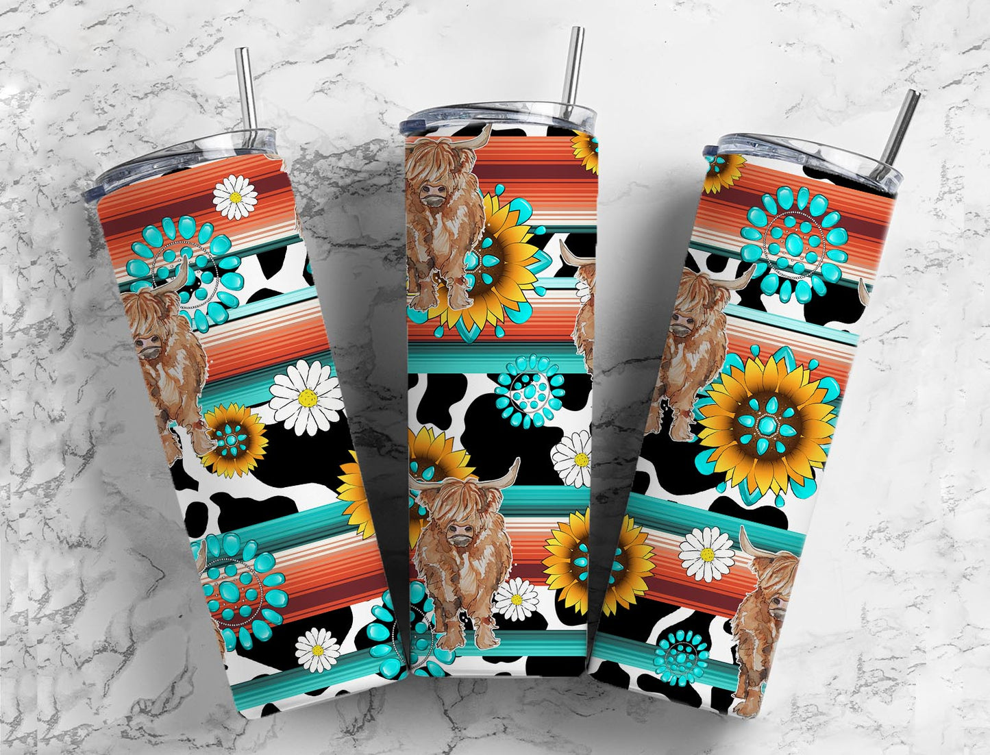 Highland Cow Serape Tumbler – 20oz Cow Print Western Floral Cup