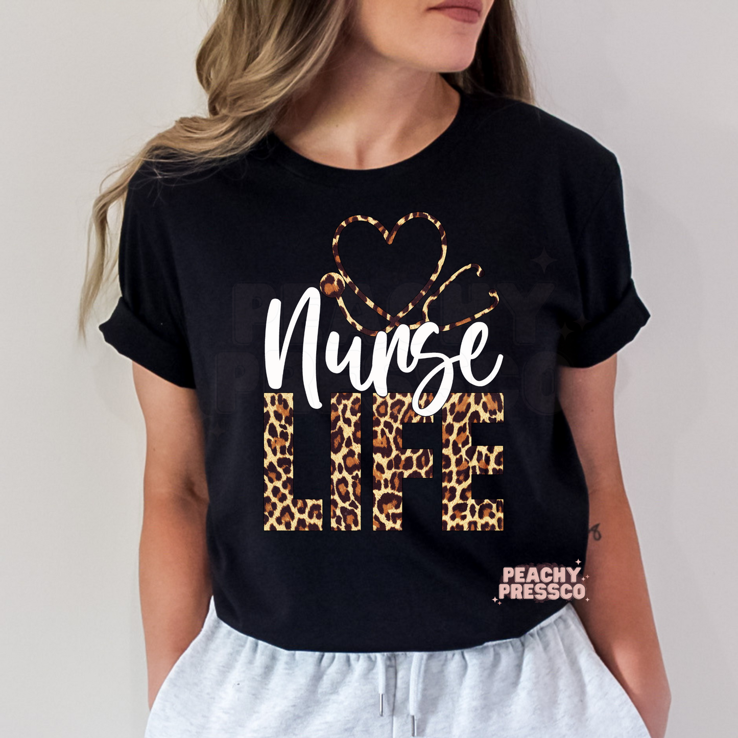 Nurse Life Leopard Print T-Shirt, Apparel