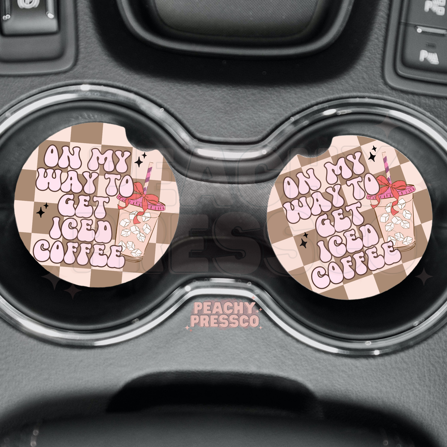 On My Way to Get Iced Coffee Car Coasters | Cute Coffee Lover Car Decor, Car Accessories